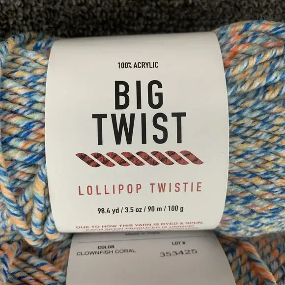 Lot Of 3 Big Twist Lollipop Twistie Clownfish Coral Yarn Medium (4) 98.4yd 3.5oz - Picture 2 of 6
